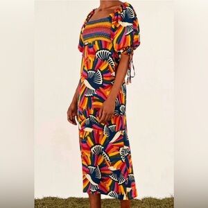 [NWOT] Farm Rio Toucan print, smocked top midi dress